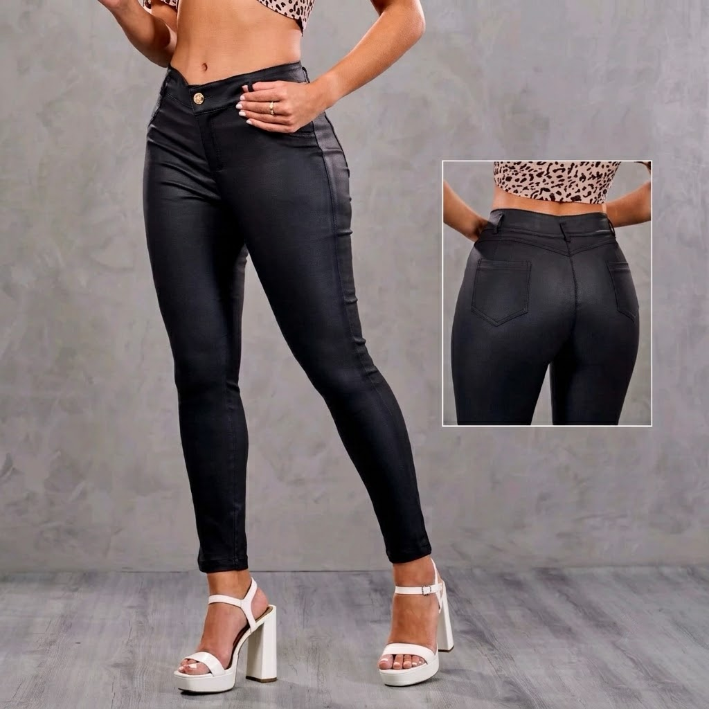 Pantalón efecto cuero - Realce de glúteos